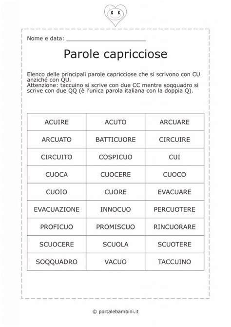 Parole Capricciose: elenco e schede didattiche .